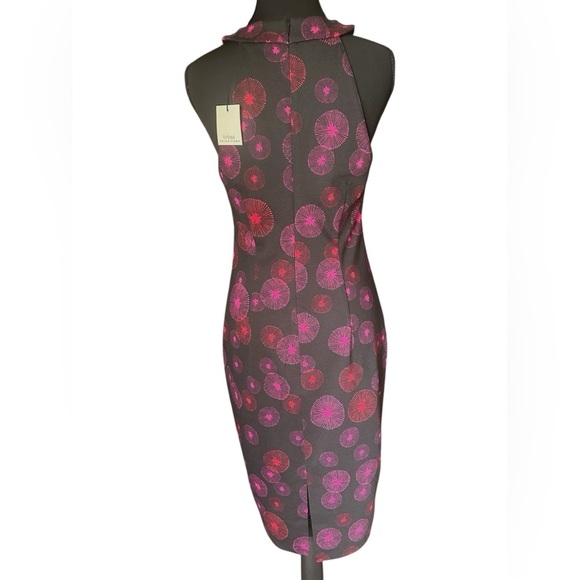NWT Trina Turk Pink Red & Black Halter Sheath Dress with Retro Print - Picture 6 of 10
